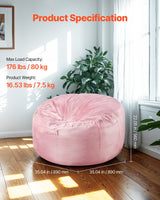 VEVOR 91 cm Round Bean Bag Chair with Removable Cover & Dutch Velvet Pink - Front View