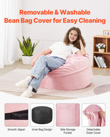 VEVOR 91 cm Round Bean Bag Chair with Removable Cover & Dutch Velvet Pink - 45-Degree Angle
