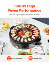 VEVOR Hot Pot with Grill 1800W 2-in-1 Electric Smokeless Grill and Hot Pot - Front View