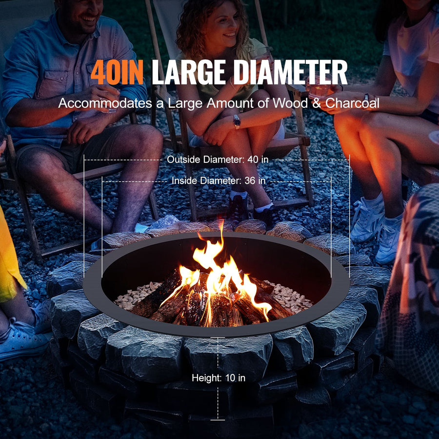 Fire Pit Ring, 40-Inch Outer/36-Inch Inner Diameter, 10inch Height 2.5mm Thick Fire Pit Insert, Heavy Duty Carbon Steel Liner DIY Campfire Ring above or In-Ground, for Outdoor Camping, Bonfires