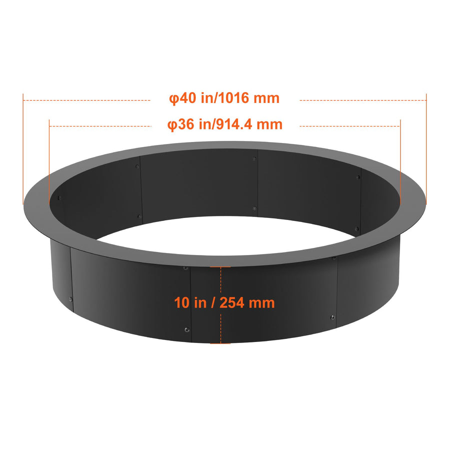 Fire Pit Ring, 40-Inch Outer/36-Inch Inner Diameter, 10inch Height 2.5mm Thick Fire Pit Insert, Heavy Duty Carbon Steel Liner DIY Campfire Ring above or In-Ground, for Outdoor Camping, Bonfires