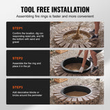 VEVOR Fire Pit Ring Round Inner Steel Liner DIY Campfire Firepit - 45-Degree Angle