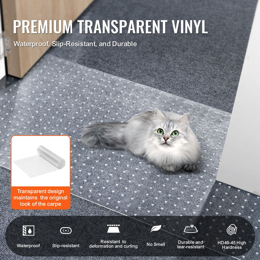 Carpet Protector for Pets, 15" x 4' PVC Scratch-Proof Cat Carpet Protector for Doorway, Anti-Slip Cat Scratch Protector Mat, Easy to Cut Plastic Carpet Scratch Stopper, Cat Scratch Guard Carpet