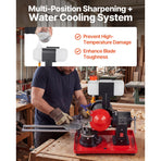 Circular Saw Blade Sharpener with Water Tank, 370W 2890RPM Rotary Angle Mill Grinder, Water Injection Sharpening Machine with 125mm Grinding Wheel - Fits Φ80mm to Φ700mm Circular Saw Blades