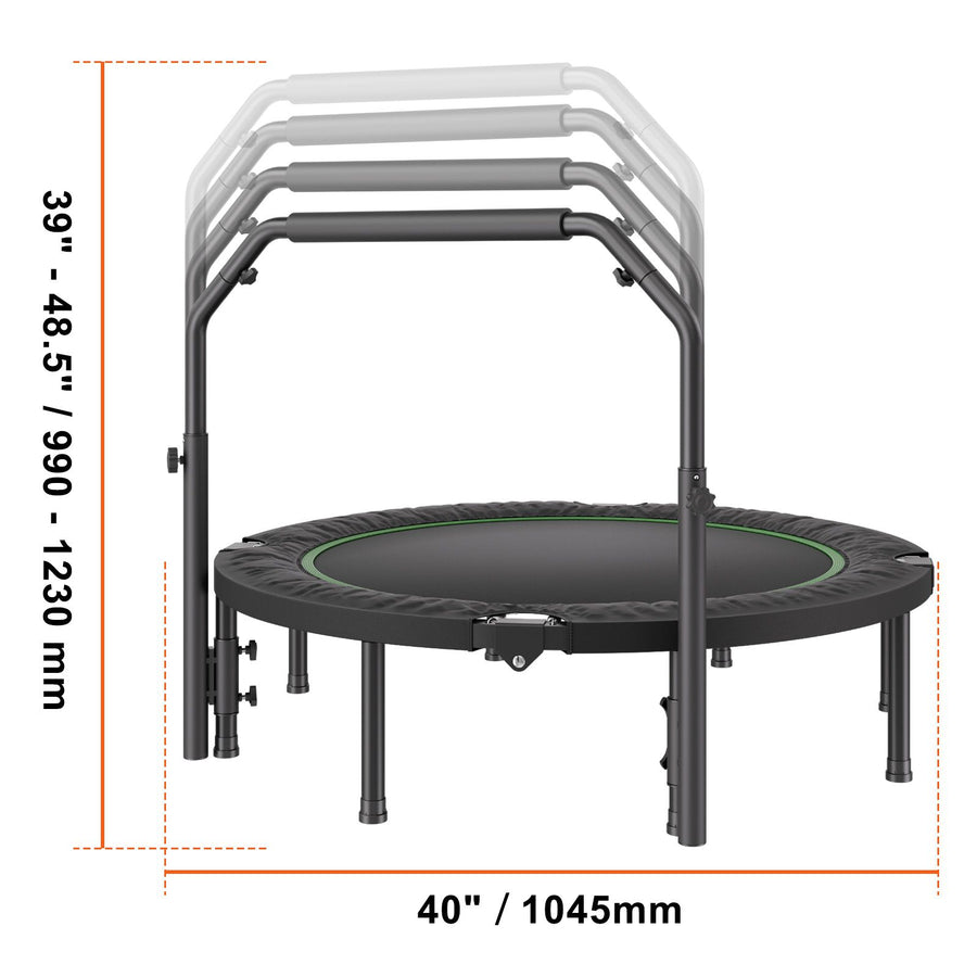 Foldable Mini Trampoline, 40 Inch Fitness Rebounder, Max Load 330lbs Exercise Trampoline, Stable & Quiet Trampoline with 4 Level Height Adjustable Foam Handle, for Adults Indoor/Garden Workout