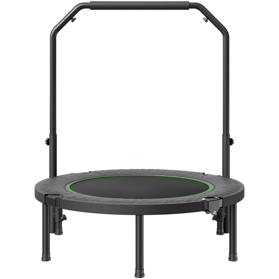 Foldable Mini Trampoline, 40 Inch Fitness Rebounder, Max Load 330lbs Exercise Trampoline, Stable & Quiet Trampoline with 4 Level Height Adjustable Foam Handle, for Adults Indoor/Garden Workout