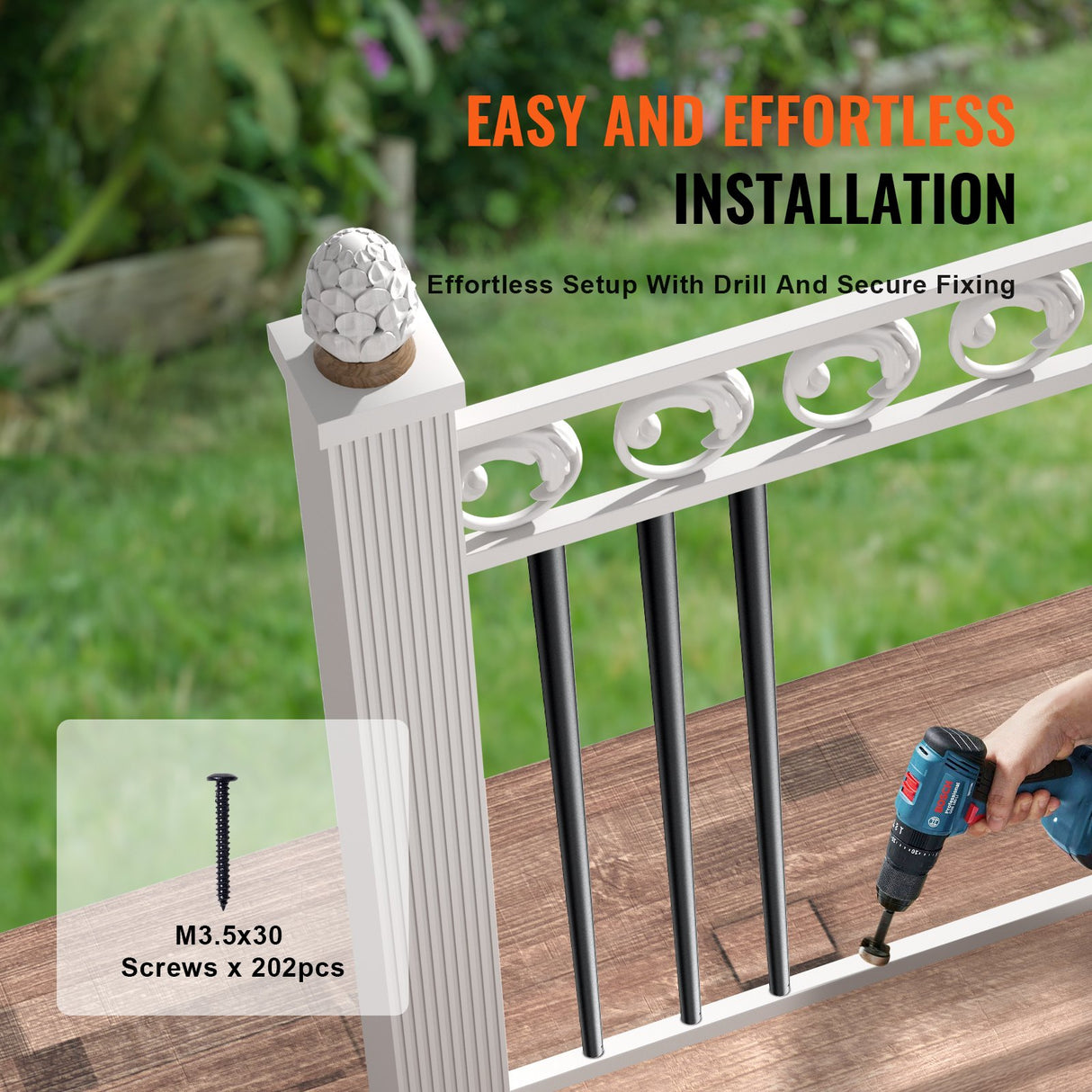 VEVOR Staircase Metal Balusters, 3/4'' Round x 32'' Long Aluminum Decorative Banister Spindles, 101 Pack Deck Baluster with Screws, Classic Hollow