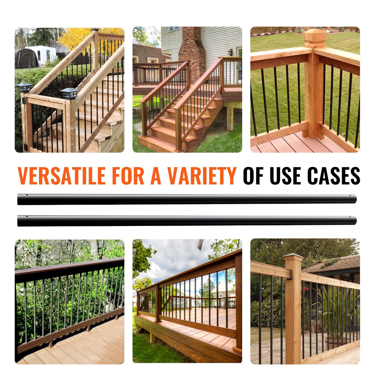 VEVOR Staircase Metal Balusters, 3/4'' Round x 32'' Long Aluminum Decorative Banister Spindles, 101 Pack Deck Baluster with Screws, Classic Hollow