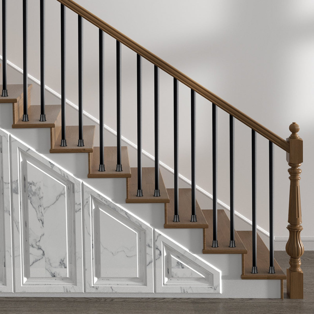 VEVOR Staircase Metal Balusters, 3/4'' Round x 32'' Long Aluminum Decorative Banister Spindles, 101 Pack Deck Baluster with Screws, Classic Hollow