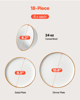 VEVOR 18 PCS Dinnerware Set Ceramic Plates and Bowls Sets Service for 6 White - Front View