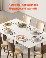 VEVOR 18 PCS Dinnerware Set Ceramic Plates and Bowls Sets Service for 6 White - Close-Up Angle