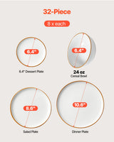 VEVOR 32 PCS Dinnerware Set Ceramic Plates and Bowls Sets Service for 8 White - Front View