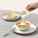 VEVOR 32 PCS Dinnerware Set Ceramic Plates and Bowls Sets Service for 8 White - Low Angle