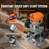 VEVOR Wood Router, 1.25HP 800W, Compact Wood Trimmer Router Combo Tool with Plunge and Fixed Base, 30000RPM 6 Variable Speeds, with 1/4'' & 5/16'' Collets Dust Hood, for Woodworking Slotting Trimming - Top-Down View