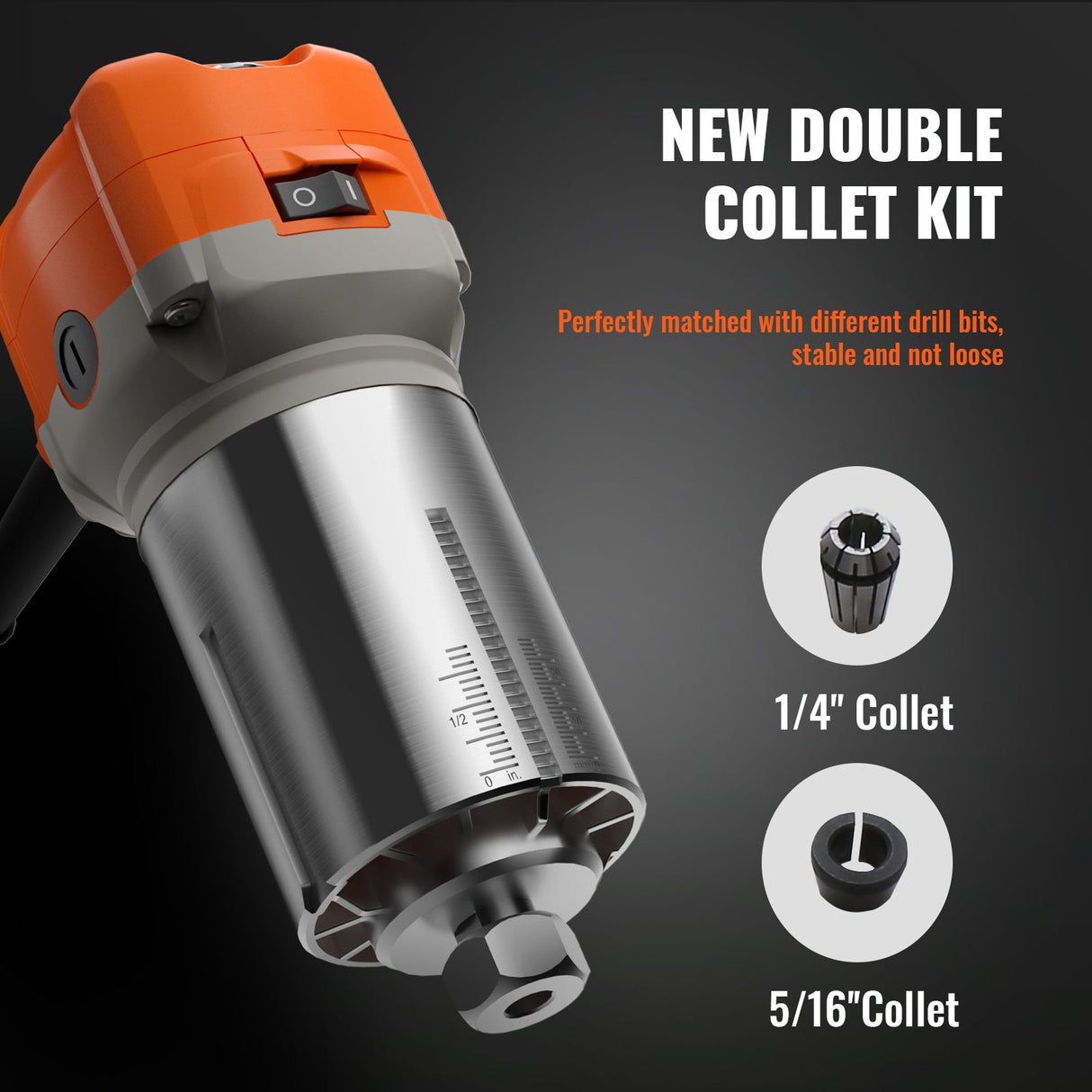 VEVOR Wood Router, 1.25HP 800W, Compact Wood Trimmer Router Combo Tool with Plunge and Fixed Base, 30000RPM 6 Variable Speeds, with 1/4'' & 5/16''