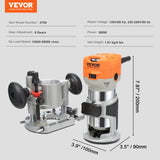 VEVOR Wood Router, 1.25HP 800W, Compact Wood Trimmer Router Combo Tool with Plunge and Fixed Base, 30000RPM 6 Variable Speeds, with 1/4'' & 5/16'' Collets Dust Hood, for Woodworking Slotting Trimming - Close-Up Angle