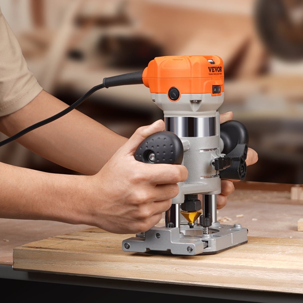VEVOR Wood Router, 1.25HP 800W, Compact Wood Trimmer Router Combo Tool with Plunge and Fixed Base, 30000RPM 6 Variable Speeds, with 1/4'' & 5/16''