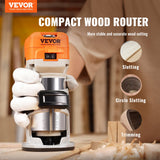 VEVOR Wood Router, 1.25HP 800W, Compact Wood Trimmer Router Tool, 30000RPM Max Speed 6 Variable Speeds, with 1/4'' & 5/16'' Collets 12 PCs Milling
