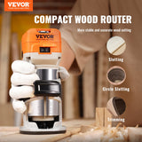 VEVOR Wood Router, 1.25HP 800W, Compact Wood Trimmer Router Tool, 30000RPM Max Speed 6 Variable Speeds, with 1/4'' & 5/16'' Collets 12 PCs Milling Cutters Dust Hood, for Woodworking Slotting Trimming - Front View