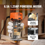 VEVOR Wood Router, 1.25HP 800W, Compact Wood Trimmer Router Tool, 30000RPM Max Speed 6 Variable Speeds, with 1/4'' & 5/16'' Collets 12 PCs Milling
