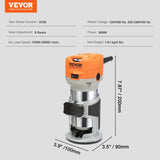 VEVOR Wood Router, 1.25HP 800W, Compact Wood Trimmer Router Tool, 30000RPM Max Speed 6 Variable Speeds, with 1/4'' & 5/16'' Collets 12 PCs Milling