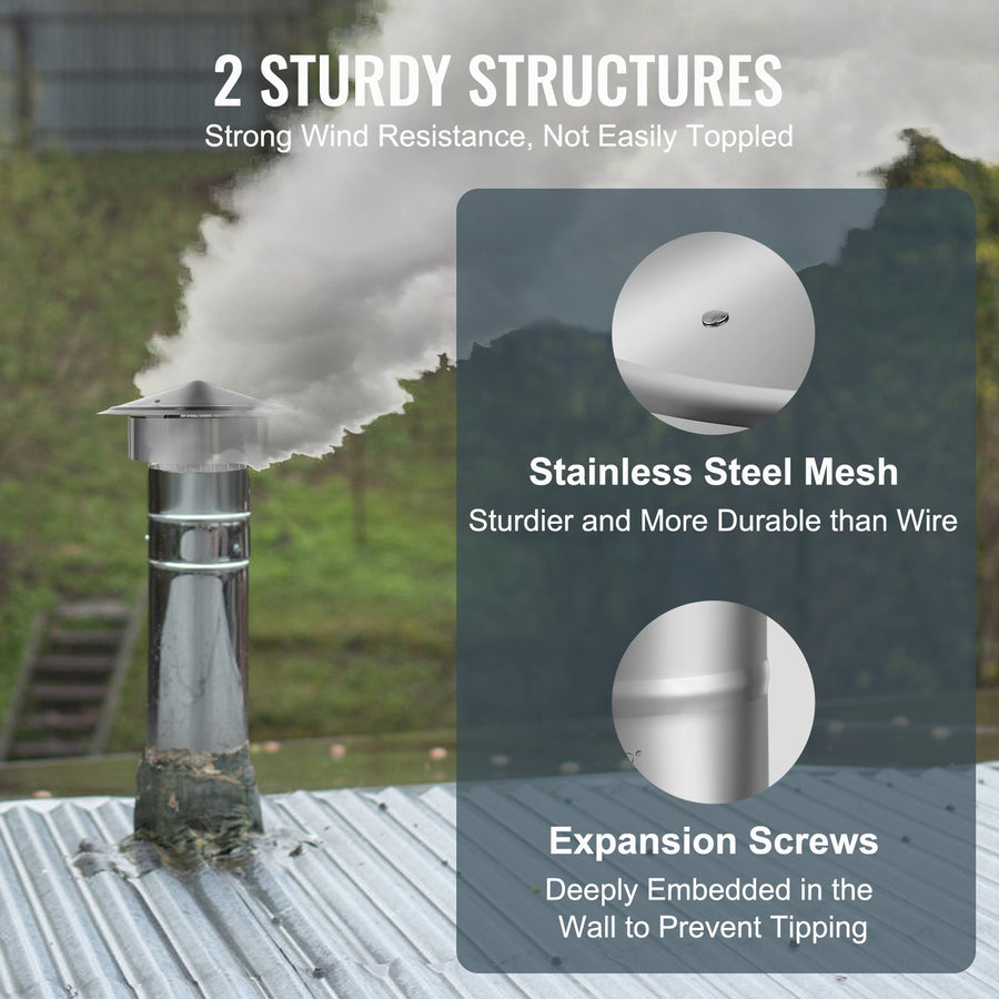 VEVOR Chimney Cap 6-inch 304 Stainless Steel Round Roof Rain Cap Cover Silver, image 4