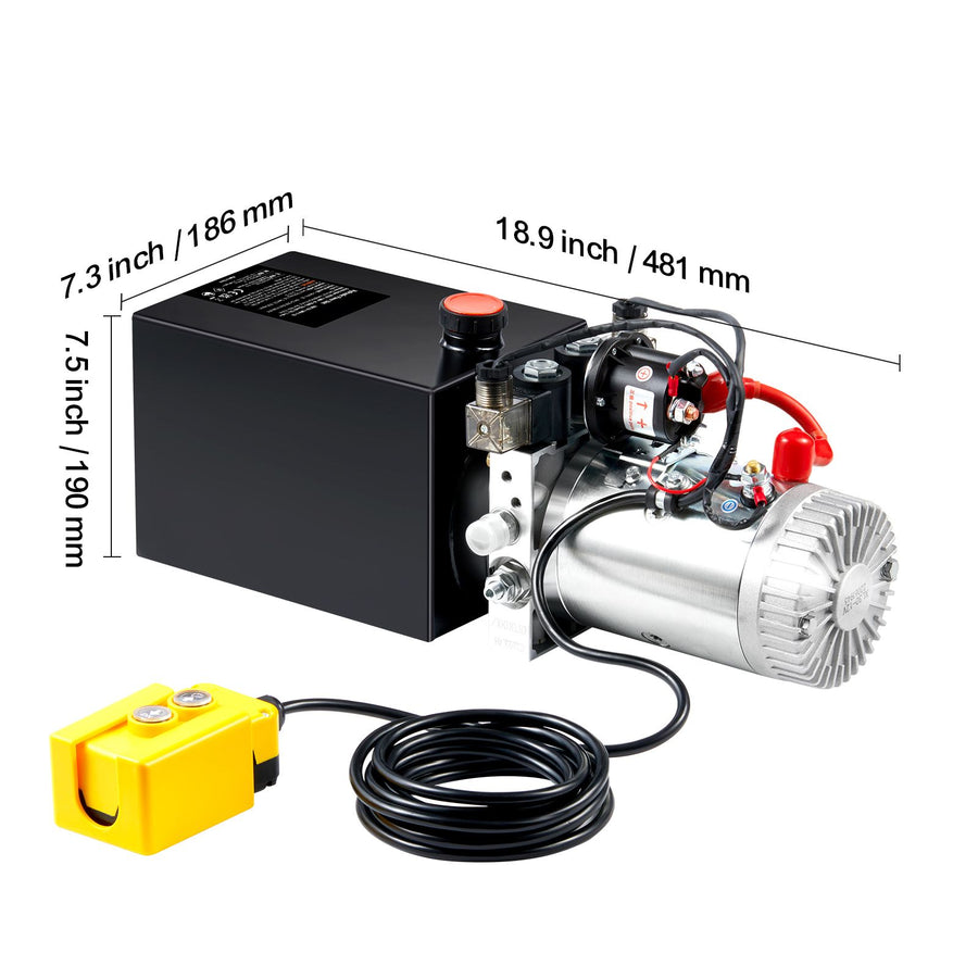 Hydraulic Pump, 6 Quart Hydraulic Power Unit, Double Acting Dump Trailer Pump, 0.91 GPM Flow Rate, 3200 PSI Max Relief Pressure, DC 12V Hydraulic Pump for Dump Trailer Car Lifting
