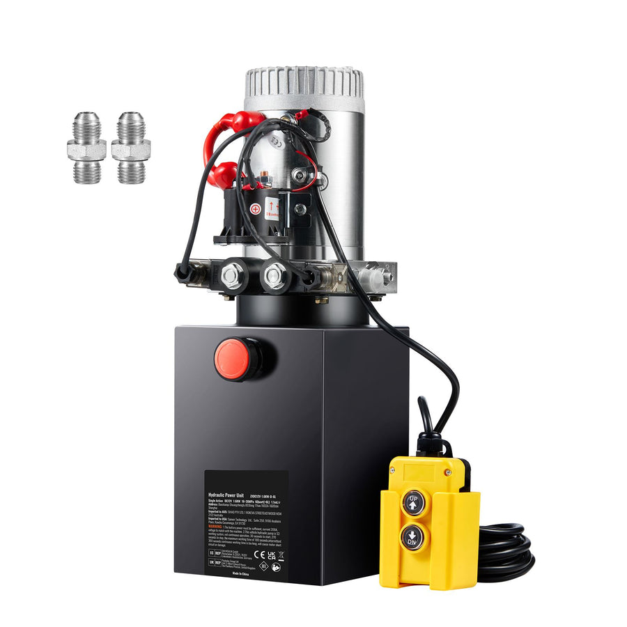 Hydraulic Pump, 6 Quart Hydraulic Power Unit, Double Acting Dump Trailer Pump, 0.91 GPM Flow Rate, 3200 PSI Max Relief Pressure, DC 12V Hydraulic Pump for Dump Trailer Car Lifting