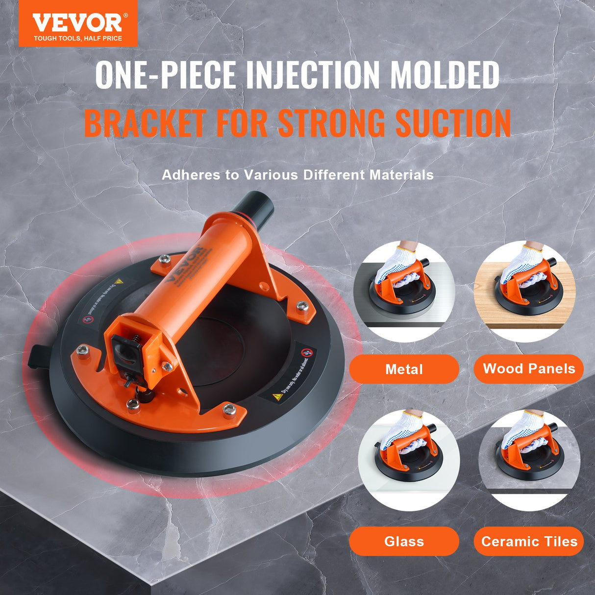 VEVOR Glass Suction Cup, 203 mm 278 kg Capacity, Vacuum Suction Cup with ABS Handle and Carry Box, Heavy Duty Industrial Suction Cup Lifter Tool for