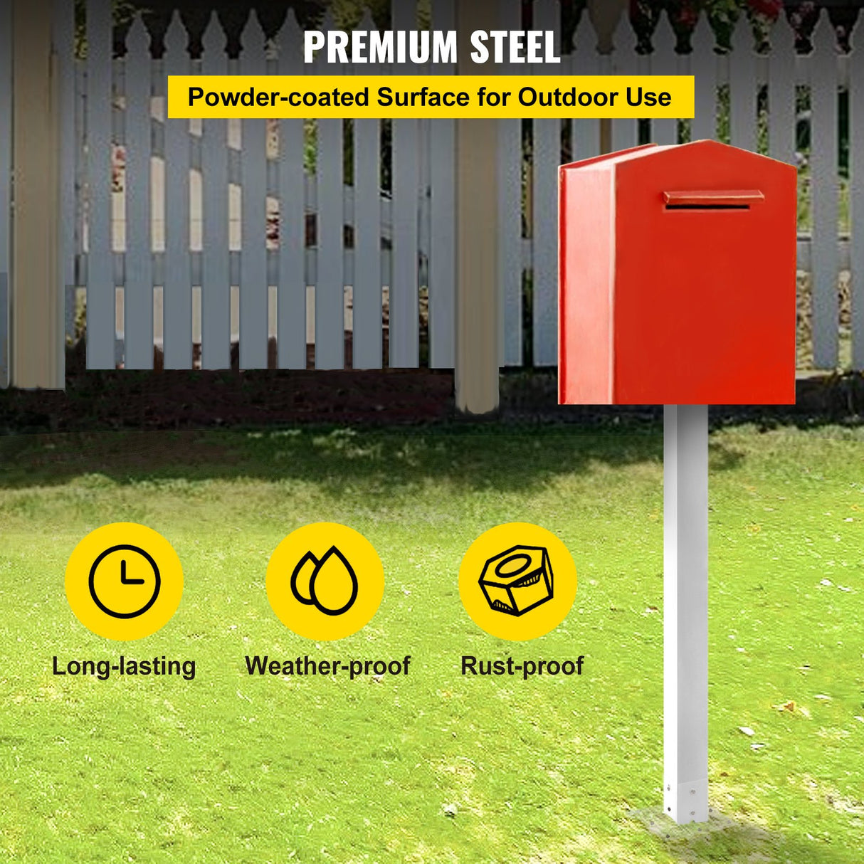 VEVOR Mailbox Post, 43" High Mailbox Stand, White Powder-Coated Mail Box Post Kit, Q235 Steel Post Stand Surface Mount Post for Sidewalk and Street