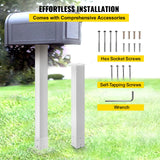 VEVOR Mailbox Post, 43" High Mailbox Stand, White Powder-Coated Mail Box Post Kit, Q235 Steel Post Stand Surface Mount Post for Sidewalk and Street
