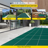 Pool Safety Cover Fits 16x32ft Rectangle Inground Safety Pool Cover Green Mesh with 4x8ft Center End Steps Solid Pool Safety Cover for Swimming Pool Winter Safety Cover
