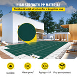 Pool Safety Cover Fits 16x32ft Rectangle Inground Safety Pool Cover Green Mesh with 4x8ft Center End Steps Solid Pool Safety Cover for Swimming Pool Winter Safety Cover