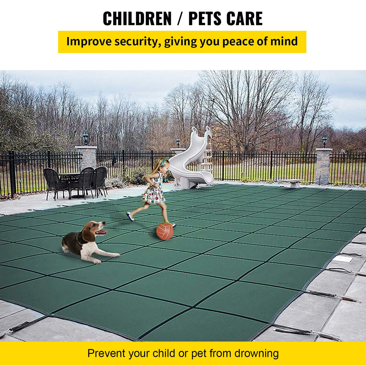 Pool Safety Cover Fits 16x32ft Rectangle Inground Safety Pool Cover Green Mesh with 4x8ft Center End Steps Solid Pool Safety Cover for Swimming Pool Winter Safety Cover