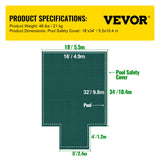 VEVOR Pool Safety Cover Fits 16x32ft Rectangle Inground Safety Pool Cover Green Mesh with 4x8ft Center End Steps Solid Pool Safety Cover for Swimming Pool Winter Safety Cover - Close-Up Angle