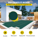 VEVOR Pool Safety Cover Fits18x36ft Inground Safety Pool Cover Green Mesh with 4x8ft Center End Steps Solid Pool Safety Cover for Swimming Pool Winter - Front View