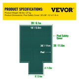 VEVOR Pool Safety Cover Fits18x36ft Inground Safety Pool Cover Green Mesh with 4x8ft Center End Steps Solid Pool Safety Cover for Swimming Pool Winter - Rear View