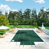 VEVOR Pool Safety Cover Fits18x36ft Inground Safety Pool Cover Green Mesh with 4x8ft Center End Steps Solid Pool Safety Cover for Swimming Pool Winter - Close-Up Angle