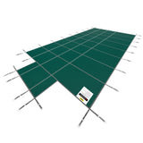 VEVOR Pool Safety Cover Fits18x36ft Inground Safety Pool Cover Green Mesh with 4x8ft Center End Steps Solid Pool Safety Cover for Swimming Pool Winter - Low Angle