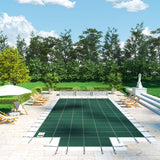 VEVOR Pool Safety Cover Fits 20x40ft Rectangle Inground Safety Pool Cover Green Mesh with 4x8ft Center End Steps Solid Pool Safety Cover for Swimming Pool Winter Safety Cover - Low Angle
