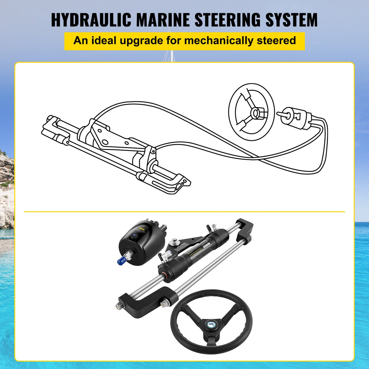VEVOR Hydraulic Steering Kit 300HP, Hydraulic Boat Steering Kit Helm Pump, Hydraulic Boat Steering Kit Without Hydraulic Steering Hose for Boat