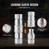 VEVOR 1/2" Flat Face Hydraulic Couplers 1/2" NPT Skid Steer Couplers 4 Dust Caps