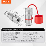 VEVOR 1/2" Flat Face Hydraulic Couplers 1/2" NPT Skid Steer Couplers 4 Dust Caps