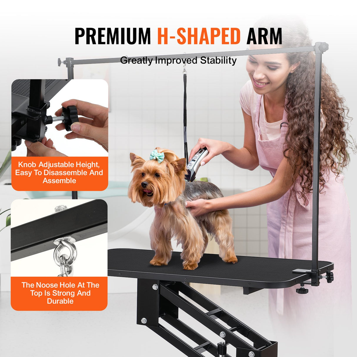 VEVOR 109cm Hydraulic Pet Grooming Table, Heavy Duty Dog Grooming Arm for Medium/ Small Dogs, Height Adjustable Dog Grooming Station, Anti Slip
