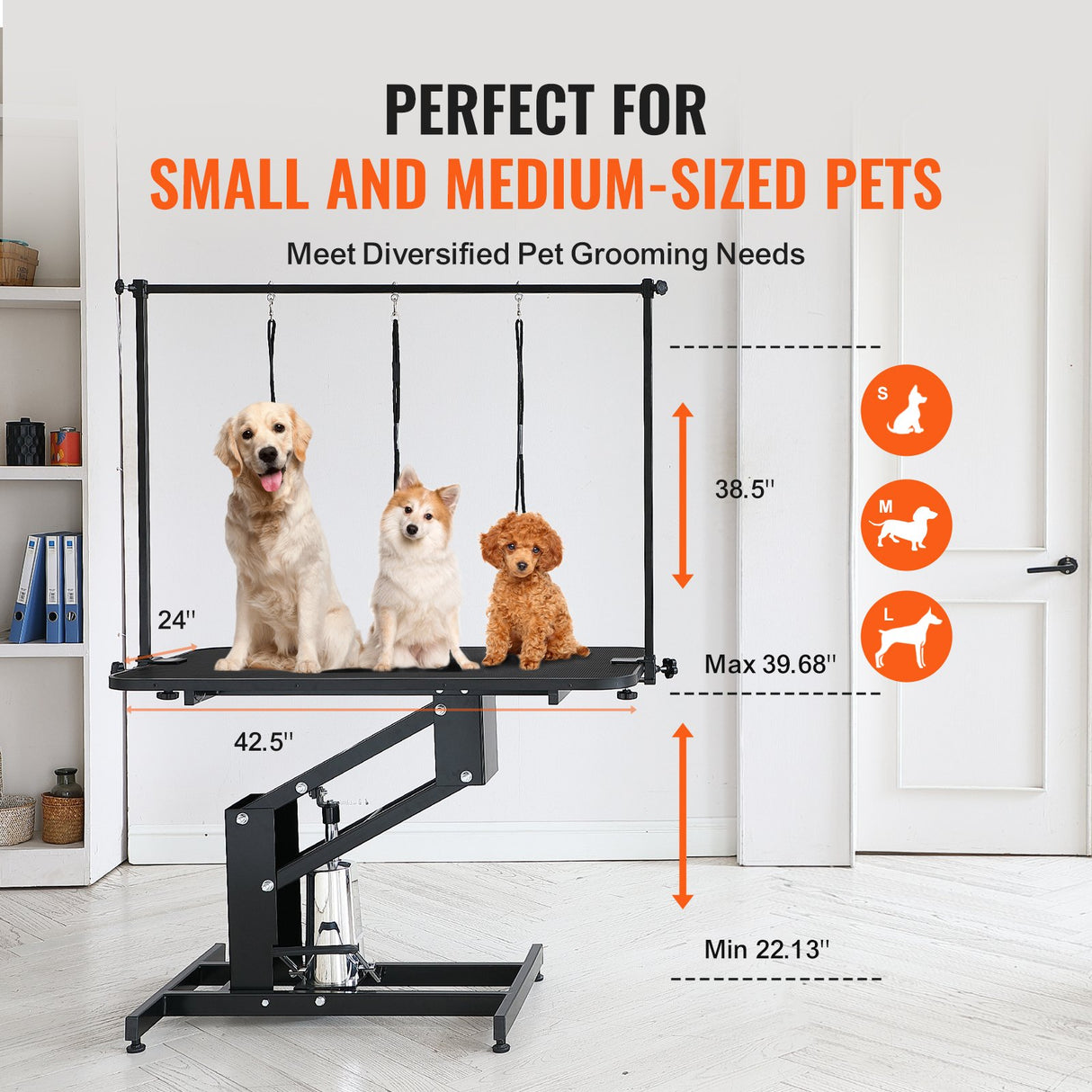 VEVOR 109cm Hydraulic Pet Grooming Table, Heavy Duty Dog Grooming Arm for Medium/ Small Dogs, Height Adjustable Dog Grooming Station, Anti Slip
