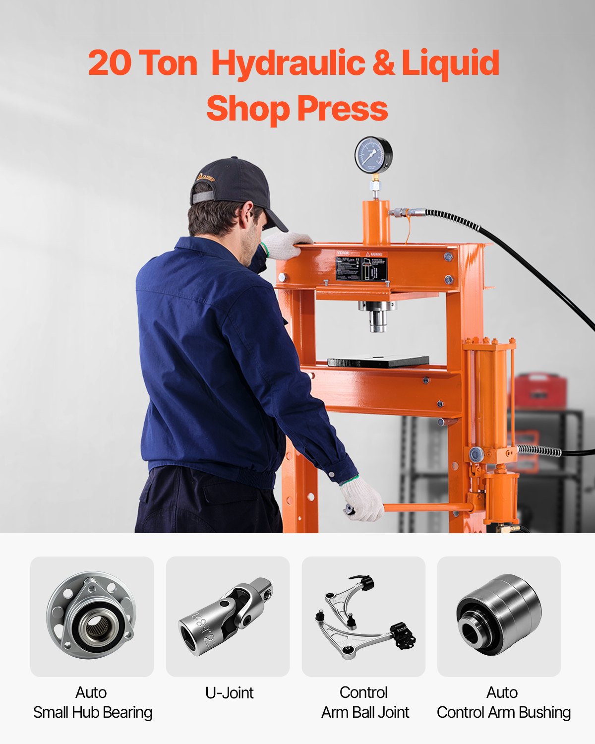 VEVOR 20 T Hydraulic Shop Press Hydraulic Press with Press Plate for Bending