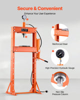 VEVOR 20 T Hydraulic Shop Press Hydraulic Press with Press Plate for Bending - Rear View