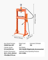 VEVOR 20 T Hydraulic Shop Press Hydraulic Press with Press Plate for Bending - Close-Up Angle