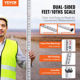 VEVOR Measuring Rod 16-Feet/10ths 4 Sections Telescopic Grade Rod 1/10ft w/ Bag - Front View