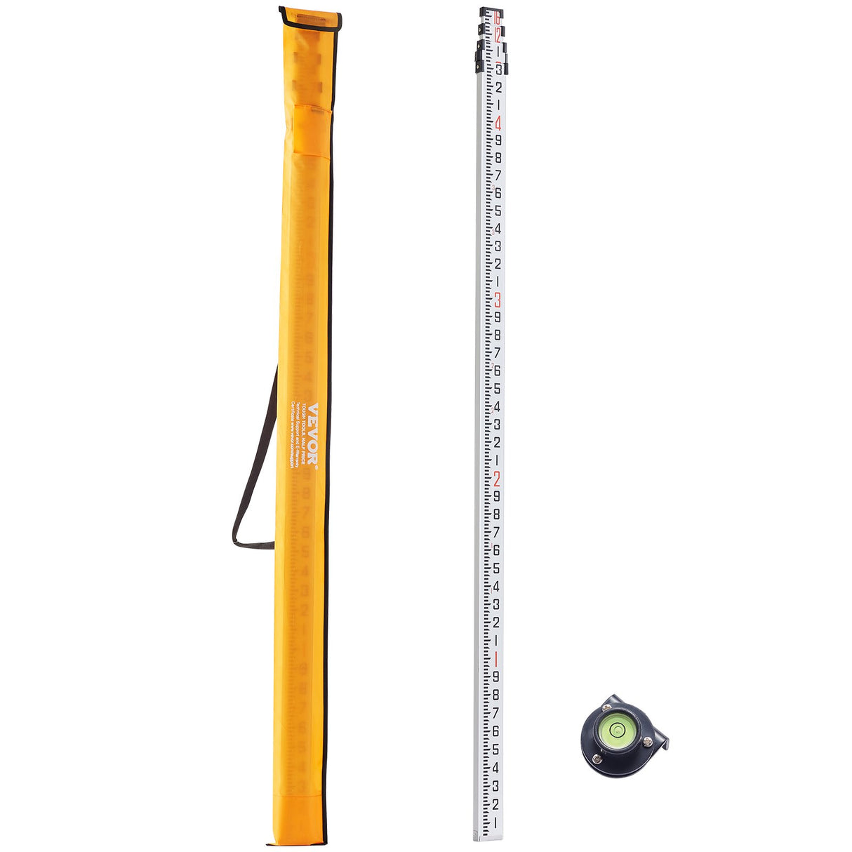 VEVOR Measuring Rod 16-Feet/10ths 4 Sections Telescopic Grade Rod 1/10ft w/ Bag